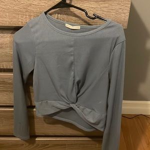 Blue crop top, thin, with a tied front, long sleeve